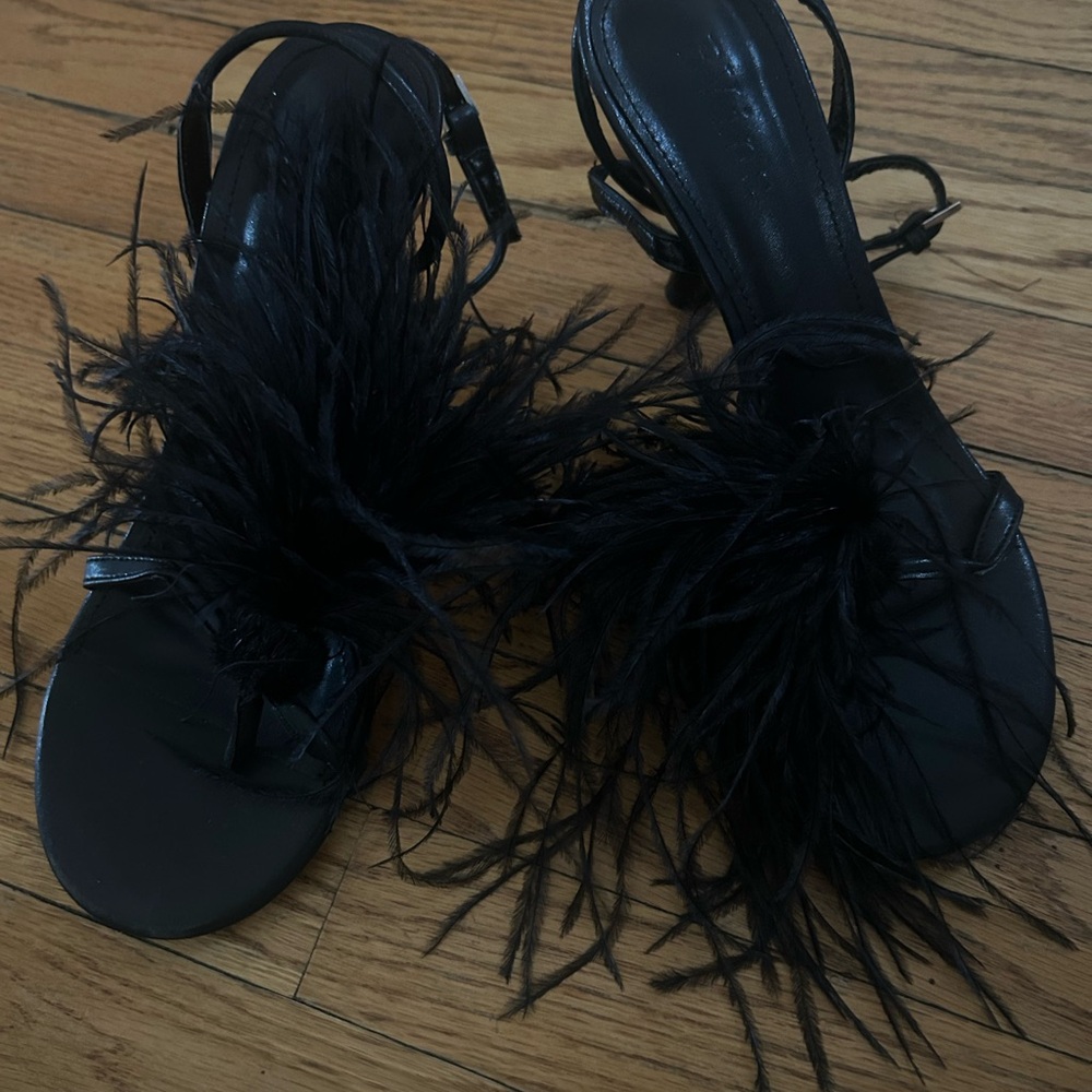 Ostrich Black Feathered Sandals